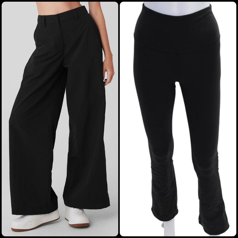 Alo Yoga Street Smart High-Waist Wide-Leg Black Trousers XS W51370R Nylon Pants
